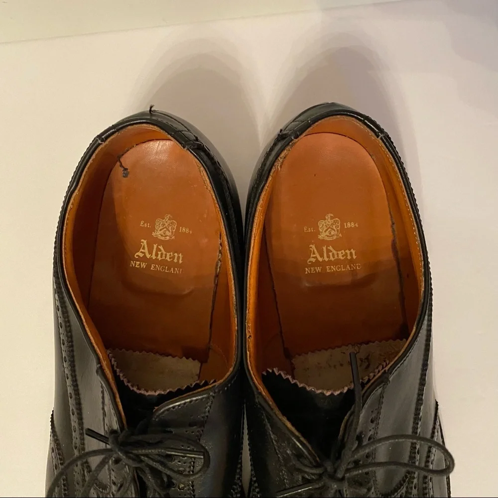 ALDEN MENS SHOES OXFORD LACE UP BLACK LEATHER SIZE 10.5 2E WIDE USA With Duster